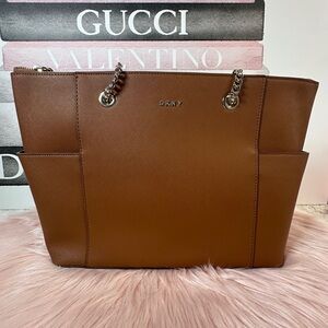 DKNY Tan Leather Tote with Chain Straps